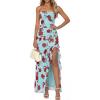imageBTFBM Off The Shoulder Dresses for Women Summer 2026 Strapless Ruffle Sundress Slit Formal Cocktail Wedding Guest DressFloral Blue Rose