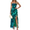 imageBTFBM Off The Shoulder Dresses for Women Summer 2026 Strapless Ruffle Sundress Slit Formal Cocktail Wedding Guest DressFloral Lake Blue