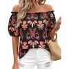 imageBTFBM Off The Shoulder Spring Tops for Women Summer Blouses Boho Floral Short Sleeve Shirts Dressy Casual Outfits 2026Floral Black Orange
