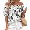 imageBTFBM Off The Shoulder Spring Tops for Women Summer Blouses Boho Floral Short Sleeve Shirts Dressy Casual Outfits 2026Floral White