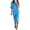 imageBTFBM Shirt Dresses for Women Spring Button Short Sleeve Silk Satin Ruched Maxi Summer Dress 2026 Cocktail Party WeddingAqua Blue