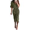 imageBTFBM Shirt Dresses for Women Spring Button Short Sleeve Silk Satin Ruched Maxi Summer Dress 2026 Cocktail Party WeddingArmy Green