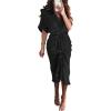 imageBTFBM Shirt Dresses for Women Spring Button Short Sleeve Silk Satin Ruched Maxi Summer Dress 2026 Cocktail Party WeddingBlack