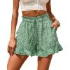 imageBTFBM Shorts for Women Spring Summer 2026 Beach Vacation Clothes Boho Floral Belted Casual Ruffle Short Pants Pocket OutfitsFloral Green