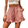 imageBTFBM Shorts for Women Spring Summer 2026 Beach Vacation Clothes Boho Floral Belted Casual Ruffle Short Pants Pocket OutfitsFloral Orange Red