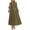 imageBTFBM Spring Dresses for Women 2026 Casual Long Sleeve V Neck Elastic Waist Lightweight Maxi Wedding Guest Dress PocketsArmy Green