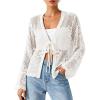 imageBTFBM Summer Cardigans for Women Lightweight 2026 Spring Crochet Mesh Long Sleeve Tie Front Knit Beach Vacation OutfitsWhite