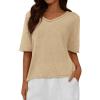 imageBTFBM Sweaters for Women 2026 Summer Oversized Half Short Sleeve Knitted Pullover V Neck Casual Loose Fit Spring TopsBeige