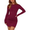 imageBTFBM Womens Spring Fashion 2026 Long Sleeve Boat Neck Mini Dress Slim Fit Party Club Short Tight Basic Bodycon DressesWine Red