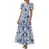 imageBTFBM Womens Summer Dresses 2026 V Neck Hollow Out Eyelet A Line Flowy Boho Beach Vacation Wedding Guest Maxi DressFloral White Dark Blue