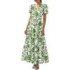 imageBTFBM Womens Summer Dresses 2026 V Neck Hollow Out Eyelet A Line Flowy Boho Beach Vacation Wedding Guest Maxi DressFloral White Green