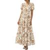 imageBTFBM Womens Summer Dresses 2026 V Neck Hollow Out Eyelet A Line Flowy Boho Beach Vacation Wedding Guest Maxi DressFloral White Khaki