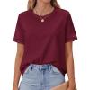 imageBTFBM Womens Summer Tops Lace Short Sleeve Shirts 2026 Spring Casual Loose Crew Neck Cotton Knit Cute Business BlousesBurgundy