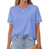 imageBTFBM Womens Summer Tops Lace Short Sleeve Shirts 2026 Spring Casual Loose Crew Neck Cotton Knit Cute Business BlousesLight Blue