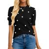 imageBTFBM Womens Sweaters Polka Dot Short Sleeve Sweater for Women Crew Neck Knit Summer Tops Business Dressy Casual BlousesBlack