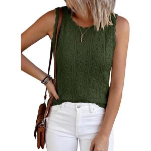 imageBTFBM Crochet Tops for Women Sleeveless Knit Sweater Vest Tank Top Summer Spring 2026 Cover Ups Beach Vacation ClothesArmy Green