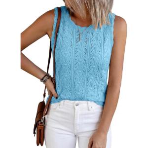 imageBTFBM Crochet Tops for Women Sleeveless Knit Sweater Vest Tank Top Summer Spring 2026 Cover Ups Beach Vacation ClothesBaby Blue