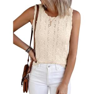 imageBTFBM Crochet Tops for Women Sleeveless Knit Sweater Vest Tank Top Summer Spring 2026 Cover Ups Beach Vacation ClothesBeige