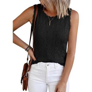 imageBTFBM Crochet Tops for Women Sleeveless Knit Sweater Vest Tank Top Summer Spring 2026 Cover Ups Beach Vacation ClothesBlack