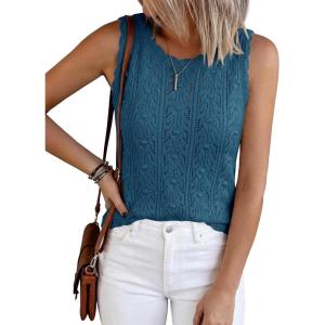 imageBTFBM Crochet Tops for Women Sleeveless Knit Sweater Vest Tank Top Summer Spring 2026 Cover Ups Beach Vacation ClothesDusty Blue