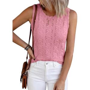 imageBTFBM Crochet Tops for Women Sleeveless Knit Sweater Vest Tank Top Summer Spring 2026 Cover Ups Beach Vacation ClothesPink