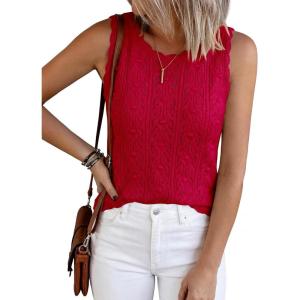 imageBTFBM Crochet Tops for Women Sleeveless Knit Sweater Vest Tank Top Summer Spring 2026 Cover Ups Beach Vacation ClothesRed