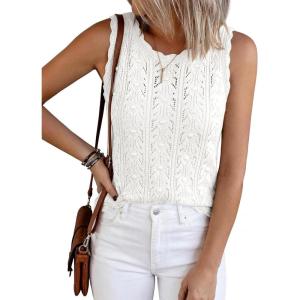 imageBTFBM Crochet Tops for Women Sleeveless Knit Sweater Vest Tank Top Summer Spring 2026 Cover Ups Beach Vacation ClothesWhite