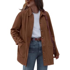 imageBTFBM Faux Suede Jacket Women Fall Fashion 2026 Leather Jackets Long Sleeve Button Down Winter Coats Shackets OuterwearBrown