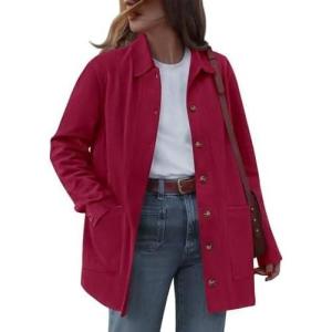 imageBTFBM Faux Suede Jacket Women Fall Fashion 2026 Leather Jackets Long Sleeve Button Down Winter Coats Shackets OuterwearRed