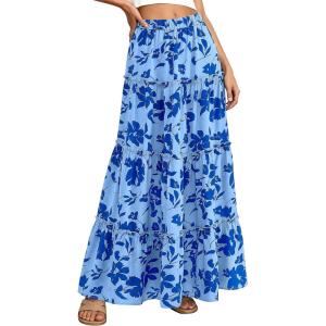 imageBTFBM Floral Maxi Skirts for Women Summer Spring 2026 Elastic Waist Tiered Flowy Beach Vacation Boho Midi Long SkirtFloral Blue