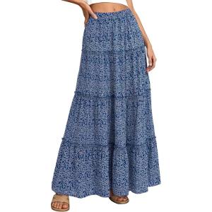 imageBTFBM Floral Maxi Skirts for Women Summer Spring 2026 Elastic Waist Tiered Flowy Beach Vacation Boho Midi Long SkirtFloral Blue Purple