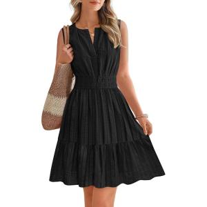 imageBTFBM Mini Dresses for Women 2026 Summer Sleeveless V Neck Elastic Waist Beach Vacation Sundress Boho Casual Dress PocketsBlack