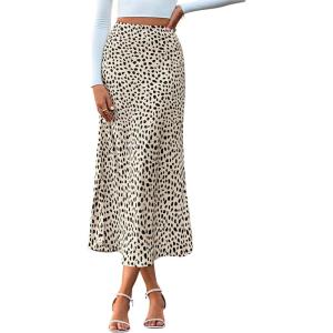 imageBTFBM Satin Skirts for Women Trendy Spring Summer 2026 High Waisted Leopard Print Cocktail Wedding Long Silk Midi SkirtApricot Black