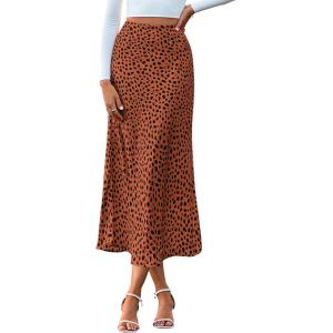 imageBTFBM Satin Skirts for Women Trendy Spring Summer 2026 High Waisted Leopard Print Cocktail Wedding Long Silk Midi SkirtBrick Red Black