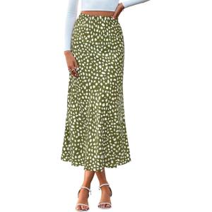 imageBTFBM Satin Skirts for Women Trendy Spring Summer 2026 High Waisted Leopard Print Cocktail Wedding Long Silk Midi SkirtDot Army Green White