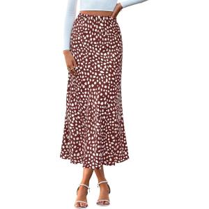 imageBTFBM Satin Skirts for Women Trendy Spring Summer 2026 High Waisted Leopard Print Cocktail Wedding Long Silk Midi SkirtDot Wine Red White