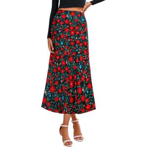 imageBTFBM Satin Skirts for Women Trendy Spring Summer 2026 High Waisted Leopard Print Cocktail Wedding Long Silk Midi SkirtFloral Black Red