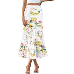 imageBTFBM Satin Skirts for Women Trendy Spring Summer 2026 High Waisted Leopard Print Cocktail Wedding Long Silk Midi SkirtFloral White