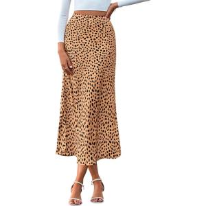 imageBTFBM Satin Skirts for Women Trendy Spring Summer 2026 High Waisted Leopard Print Cocktail Wedding Long Silk Midi SkirtKhaki Black