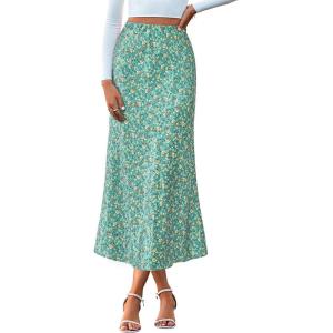imageBTFBM Satin Skirts for Women Trendy Spring Summer 2026 High Waisted Leopard Print Cocktail Wedding Long Silk Midi SkirtLake Blue