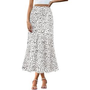 imageBTFBM Satin Skirts for Women Trendy Spring Summer 2026 High Waisted Leopard Print Cocktail Wedding Long Silk Midi SkirtPolka Dot White Black
