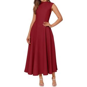 imageBTFBM Summer Dresses for Women 2026 Mock Neck Sleeveless High Waist Flowy Aline Maxi Spring Wedding Guest Dress CocktailBurgundy