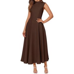 imageBTFBM Summer Dresses for Women 2026 Mock Neck Sleeveless High Waist Flowy Aline Maxi Spring Wedding Guest Dress CocktailDark Brown