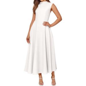 imageBTFBM Summer Dresses for Women 2026 Mock Neck Sleeveless High Waist Flowy Aline Maxi Spring Wedding Guest Dress CocktailWhite