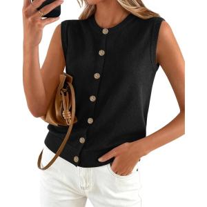 imageBTFBM Sweater Vest Women Casual Crewneck Button Down Knit Sleeveless Cardigan 2026 Spring Clothes Summer Vests TopsBlack