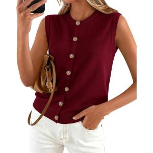 imageBTFBM Sweater Vest Women Casual Crewneck Button Down Knit Sleeveless Cardigan 2026 Spring Clothes Summer Vests TopsBurgundy
