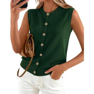 imageBTFBM Sweater Vest Women Casual Crewneck Button Down Knit Sleeveless Cardigan 2026 Spring Clothes Summer Vests TopsDark Green