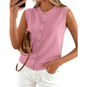 imageBTFBM Sweater Vest Women Casual Crewneck Button Down Knit Sleeveless Cardigan 2026 Spring Clothes Summer Vests TopsPink