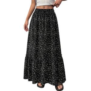 imageBTFBM Womens Boho Maxi Skirt 2026 Summer Floral High Waisted Flowy Tiered Long Spring Beach Vacation Skirts PocketsBlack