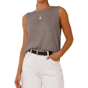 imageBTFBM Womens Sleeveless Sweater Vest 2026 Summer Crew Neck Ribbed Knit Lightweight Pullover Casual Loose Fit Tank TopsApricot Khaki